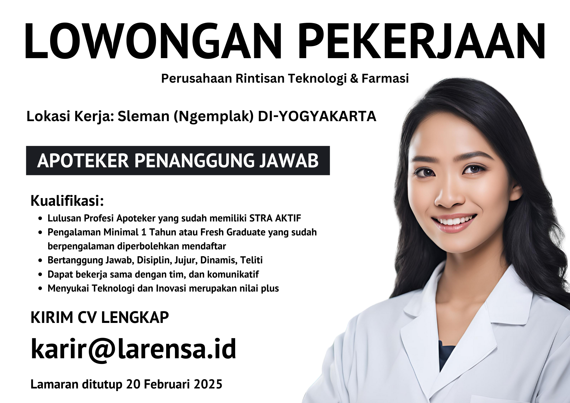 Lowongan Kerja Apoteker Penanggung Jawab